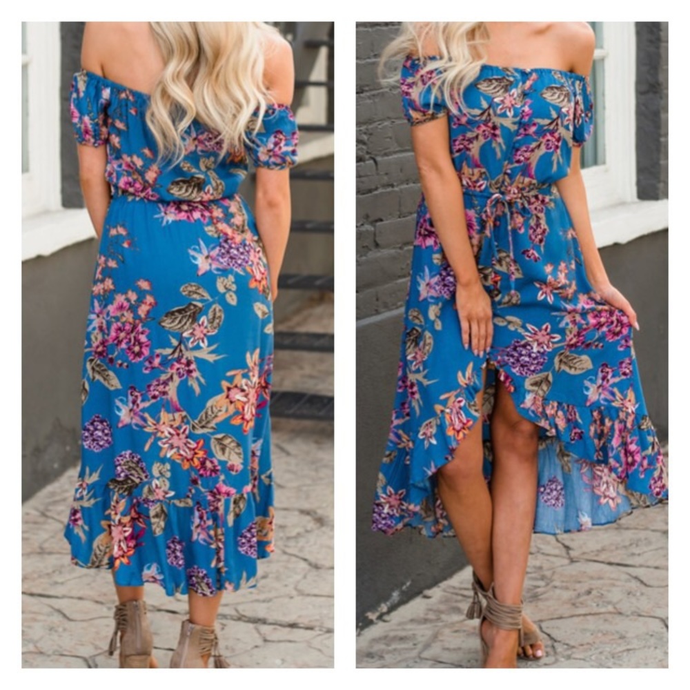 Floral Off Shoulder Hi Lo Dress - Picture 2 of 4